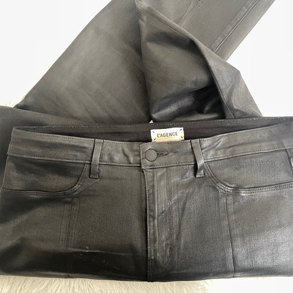 L'Agence Jyothi High Rise Split Ankle Skinny Pants Noir Coated Black Size 31 - Picture 12 of 15